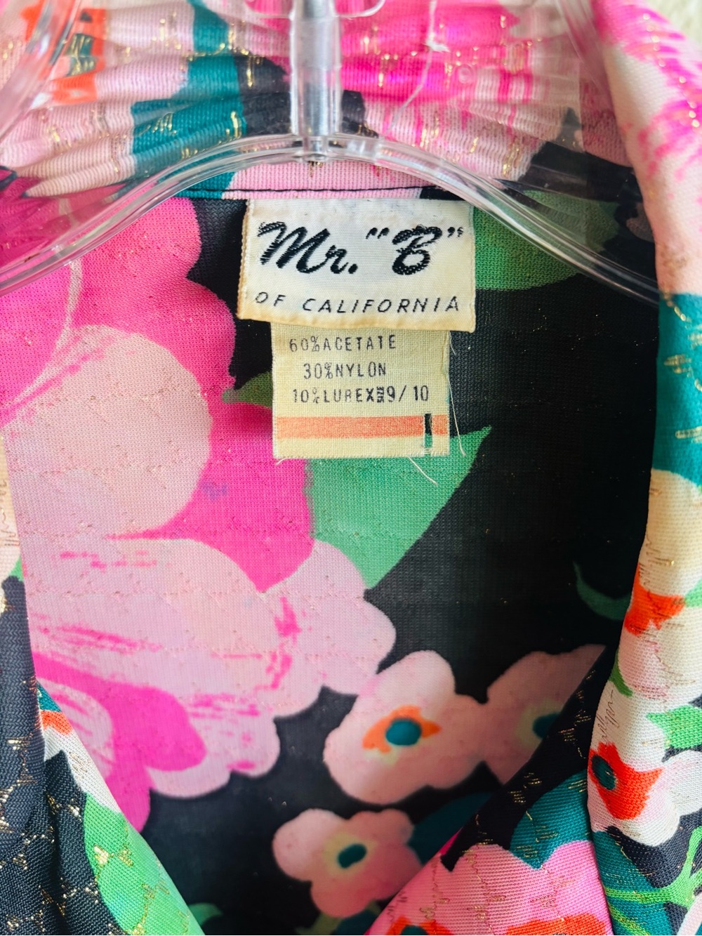 Mr. B of California 1970’s Vintage Floral Shimmer Belted Shirt Dress Size: Small - Picture 4 of 7